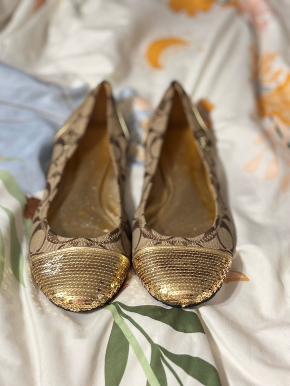 Coach Signature Canvas Ballet Flats with Gold Sequins